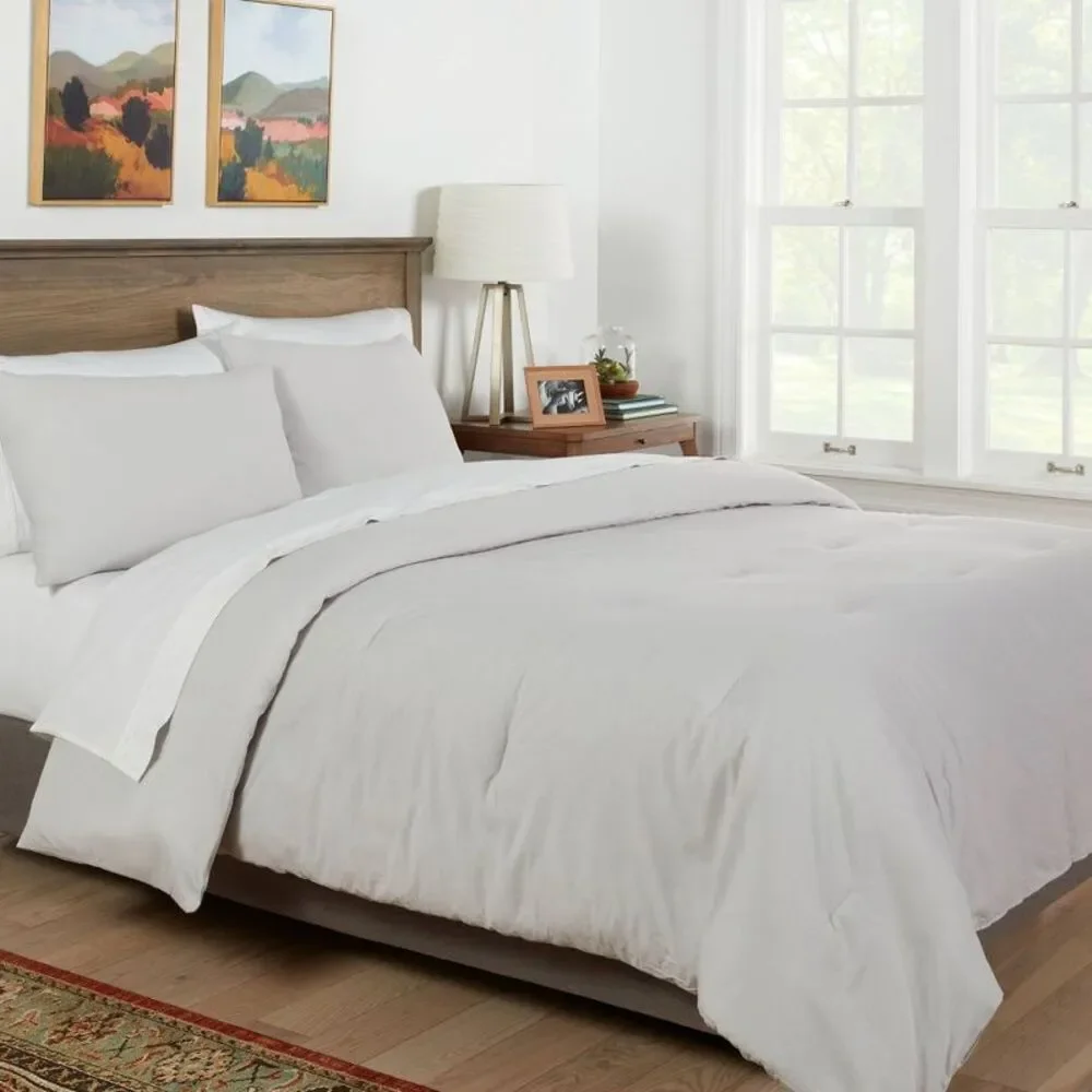 Twin/Twin XL 250TC Washed Cotton Sateen Comforter Set - Light Gray